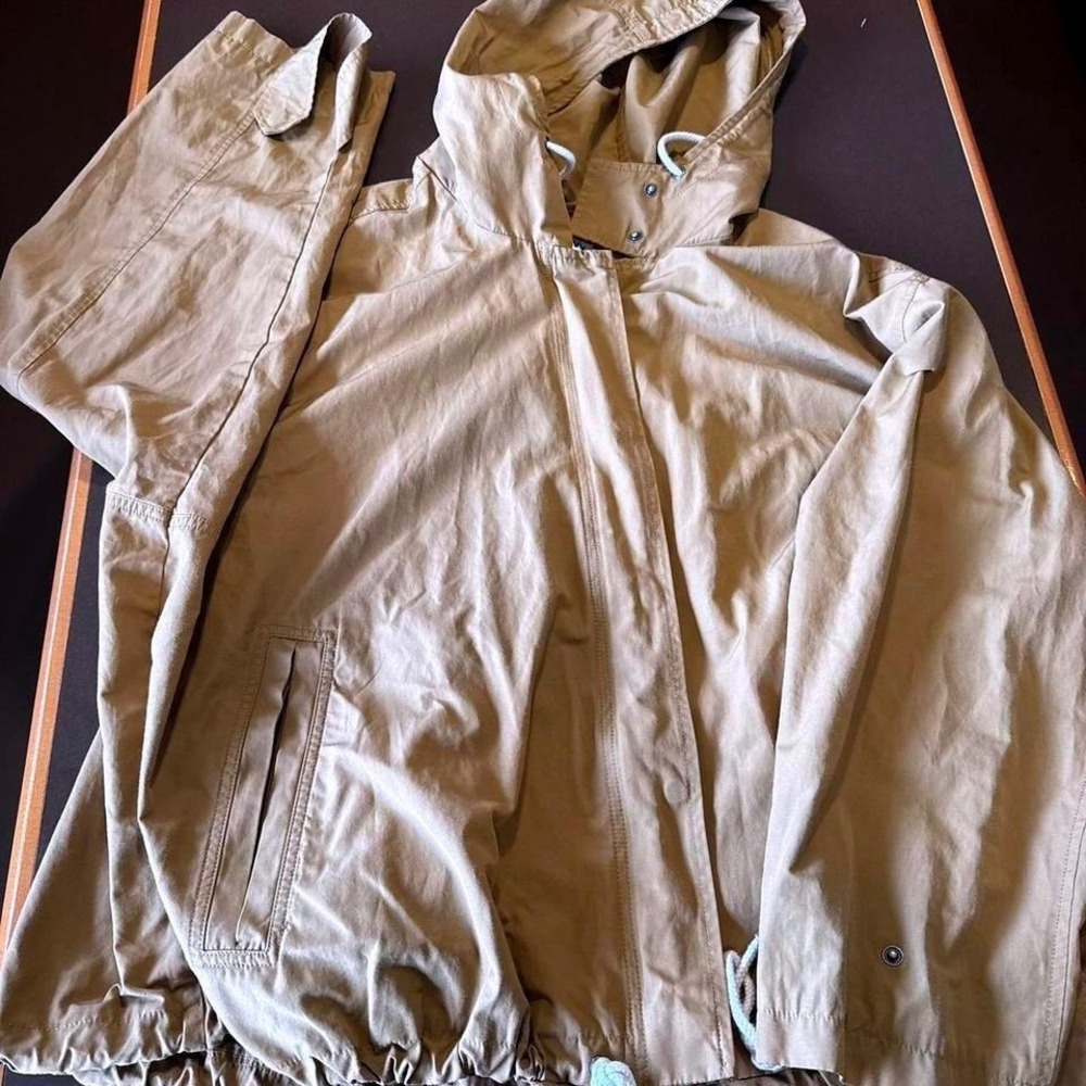 Old Navy Womens 2X Tan‎ Khaki Hooded Windbreaker Full Zip Utility Jacket